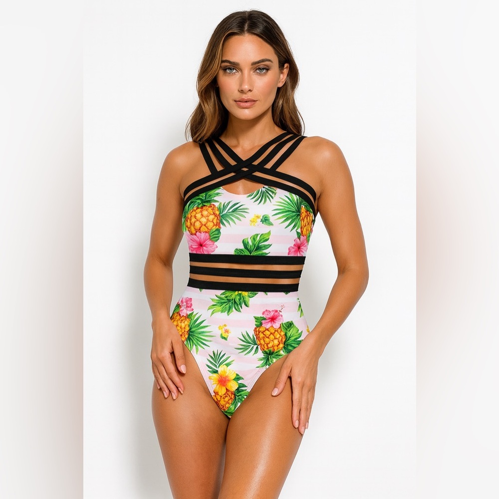 Emme Jordan One‎ Piece Swimsuit Criss Cross Straps Size S review all photos